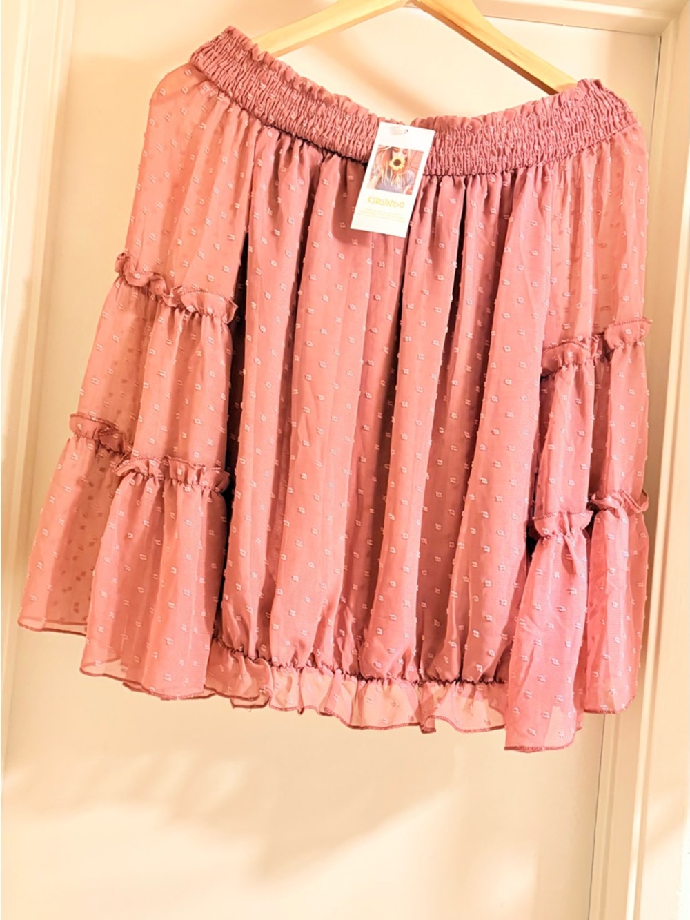 Smocked Ruffled Blouse in Dusty Rose off the shoulders